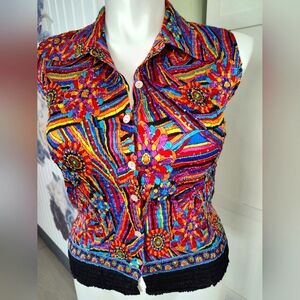 Alberta Makali Extra Large Sleeveless Flex Fit Colorful Artsy Top Unworn Cond